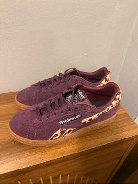 Reebok Plum Suede Sneakers with Leopard Trim
